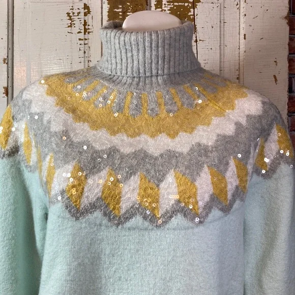 💙NWT! J.Crew Fair Isle Sequins Turtleneck Sweater - Picture 4 of 15